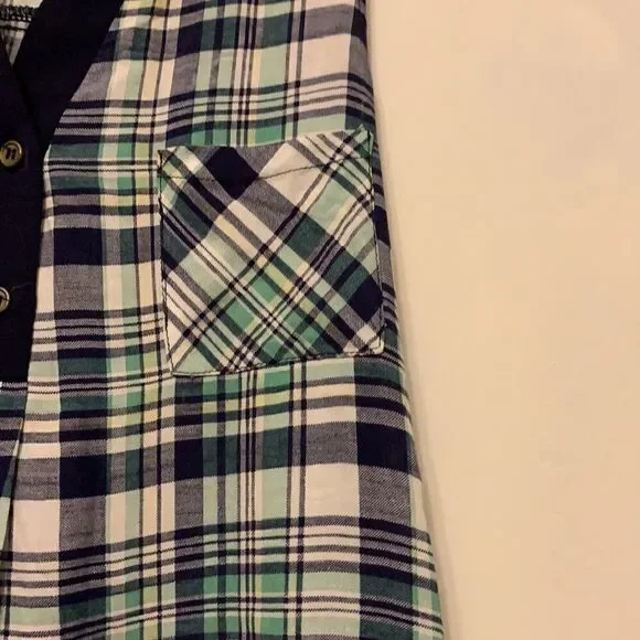 She + Sky green and navy plaid sleeveless top. Size S. Length 27” - Picture 3 of 5